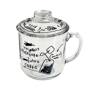 NANZA ins插画玻璃茶杯韩式水杯带盖咖啡杯牛奶杯中古杯冬季热饮