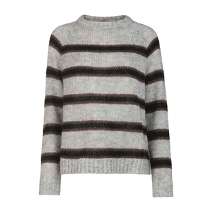 sdeer圣迪奥女装25年新品罗纹圆领撞色条纹宽松针织衫S254Z3517