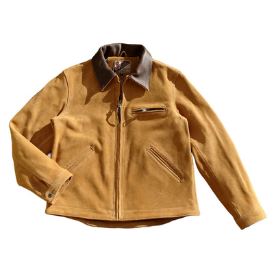 底特律风格绒面牛皮阿美咔叽美式复古工装男真皮皮衣