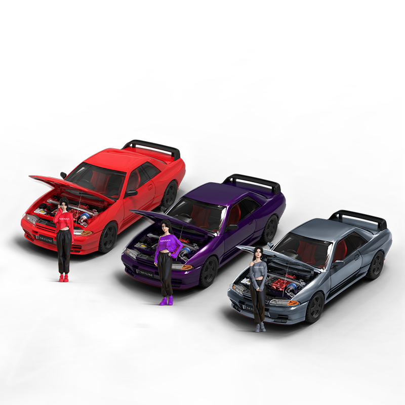 壹号站台|TM1:64尼桑Gtr r32开盖限量版仿真合金汽车模型