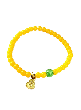 古法金福牌 天然蜜蜡色琉璃手链 女款单圈弹力绳穿戴方便手串