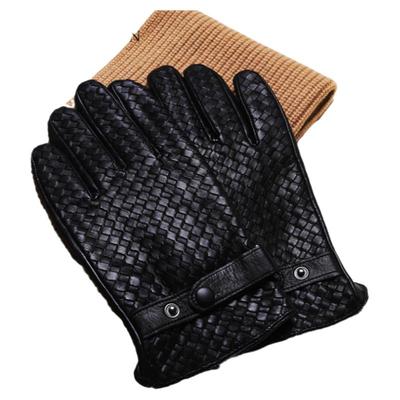 全编织朋友真皮手套小山羊皮搭扣