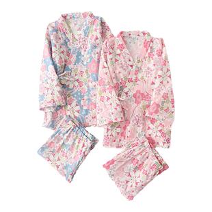 纯棉双层棉纱| 春夏儿童汉服长袖睡衣套装亲子系带和服温泉汗蒸服