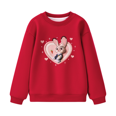 迪士尼女童兔子警官红色加绒卫衣