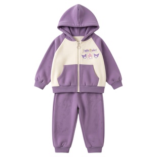 女童加绒套装秋冬季2026新款儿童宝宝库洛米加厚外套摇粒绒两件套