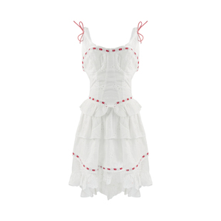 八盖pinky piggy 玫瑰告白信 蕾丝拼接连衣裙女度假风吊带短裙春