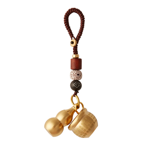 黄铜聚宝盆汽车钥匙扣挂件招财聚财朱砂葫芦高档摩托车饰品小摆件