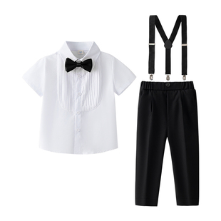 男童背带裤套装短袖白衬衫儿童主持人礼服小男孩毕业服夏季演出服