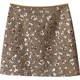 法式高级感复古重工钉珠亮片短裙女秋冬miu系包臀闪闪a字半身裙子