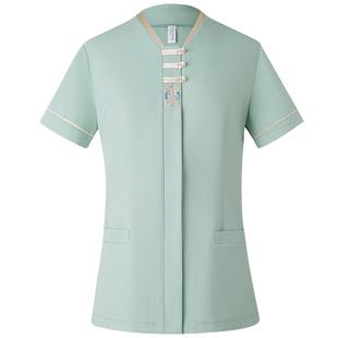 酒店服务员工作服短袖夏季女海鲜餐厅茶楼火锅饭店中式国风工作服