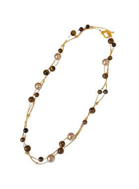 美拉德复古虎眼石珍珠串珠项链女