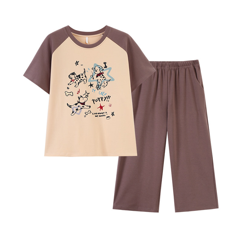 女士睡衣夏季100%纯棉柔软家居服