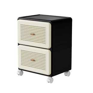 收纳柜抽屉式收纳箱免安装中古风翻斗黑色柜客厅零食柜卧室床头柜