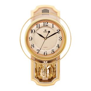 【新品】现代欧式创意音乐报时石英钟静音大挂表转摆钟表电子挂钟