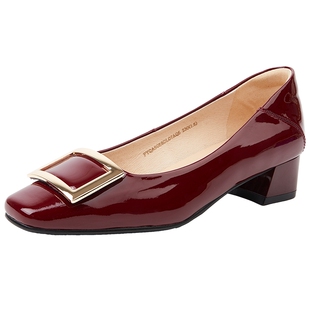 商场同款百田森方扣单鞋女新款漆皮高跟鞋女气质高级不累脚