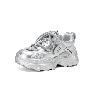 达芙妮厚底老爹鞋女2026新款秋冬百搭女鞋银色增高休闲运动鞋子女