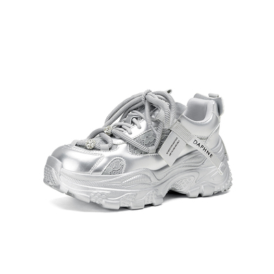 达芙妮银色厚底老爹鞋休闲运动鞋