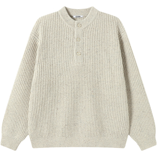 LEZORA进口ALPACA羊驼毛美丽奴羊毛 秋冬厚款简约亨利领毛衣男