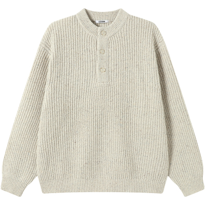 LEZORA羊驼毛羊毛亨利领毛衣