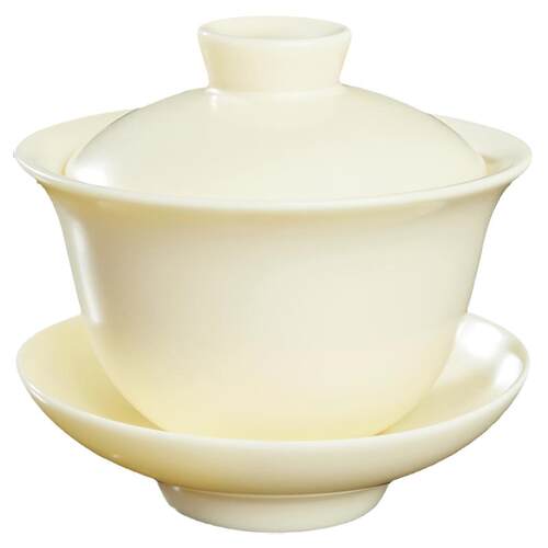 容山堂陈文德大师汝窑盖碗象牙白陶瓷三才茶碗手工大号单个泡茶杯