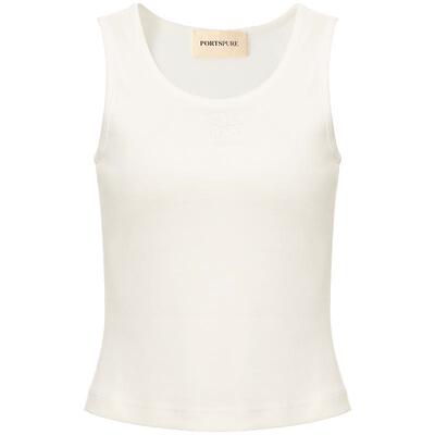 宝姿PORTSPURE女装舒适简约百搭白针织刺绣显瘦吊带背心