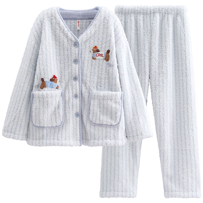 芬腾珊瑚绒睡衣女秋冬季加绒加厚