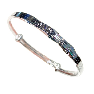 香港正生足银999smile微笑手镯女纯银亲子款中童波浪可爱推拉镯子