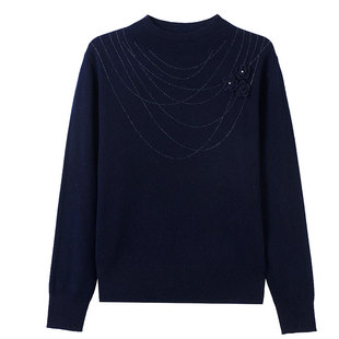 100%纯羊毛半高领打底毛衣女洋气妈妈装红色针织本命年羊毛衫减龄