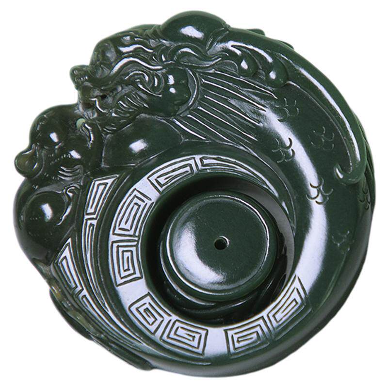 珪宝和田玉青玉龙鼠玉琮内径23mm