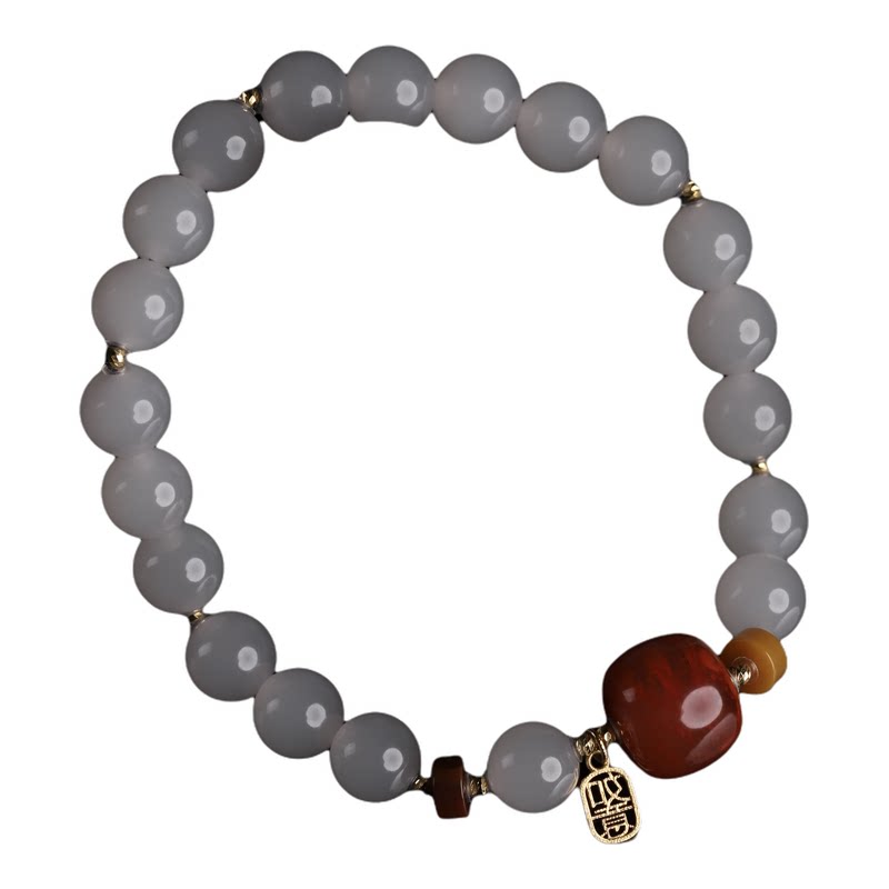18K金天然和田玉手串南红手链女