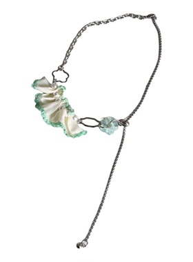 日韩系ins等绿色花朵蕾丝花边抽拉调节项链小众复古y2k甜酷锁骨链