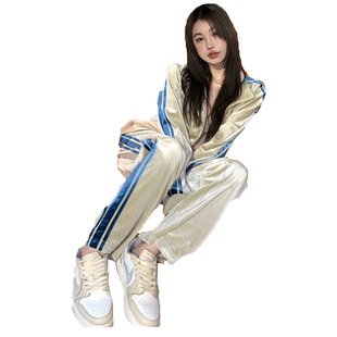 运动卫衣套装女2025秋冬新款时尚潮牌休闲金丝绒外套阔脚裤两件套