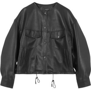 LAGOGO黑色高级感PU皮外套女拉谷谷2025秋冬款甜酷风舒适百搭上衣