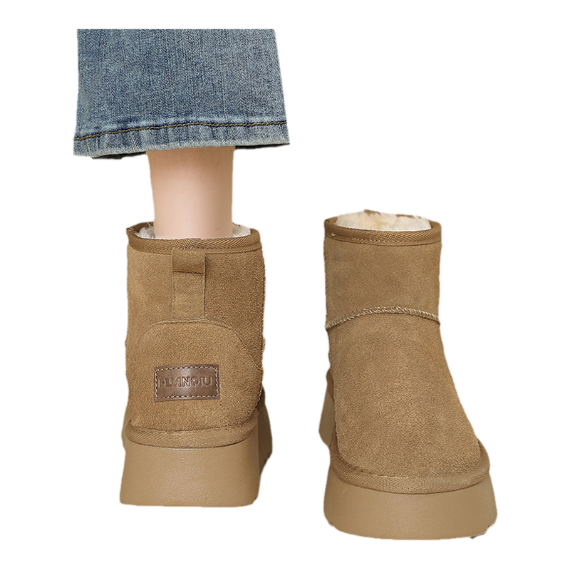 环球新款厚底真皮雪地靴子女冬季