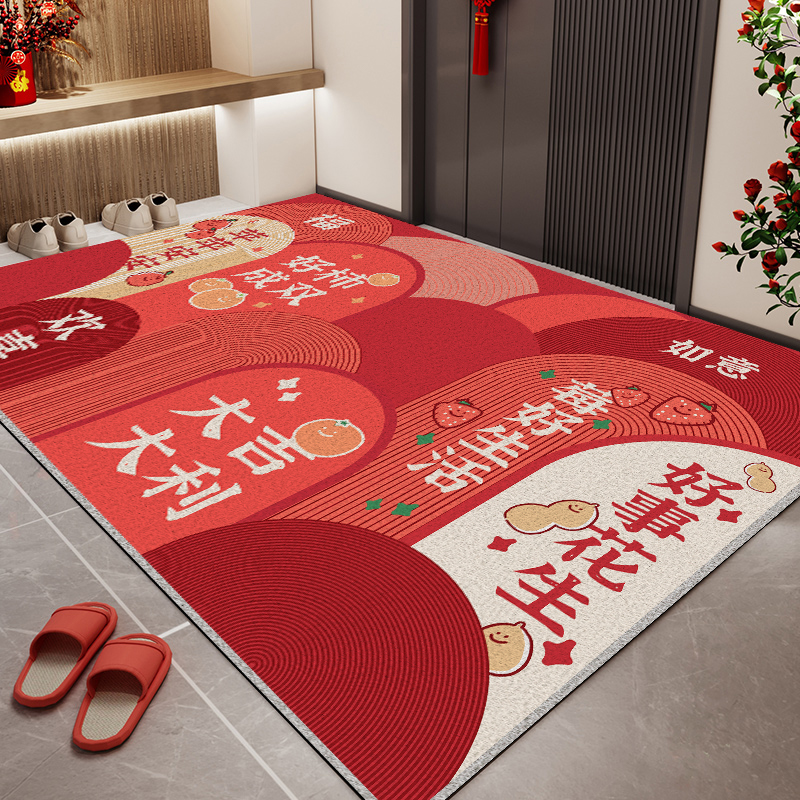 2025新款丝圈红色入户门地垫大门口防滑除尘进门地毯门垫家用垫子
