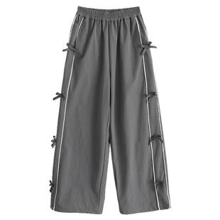 NNGZ设计师风女童蝴蝶结休闲裤春季洋气时髦儿童百搭直筒运动裤子