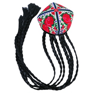 新疆舞蹈花帽女款手工十字绣四角表演帽维族舞艺考生头饰新疆帽子