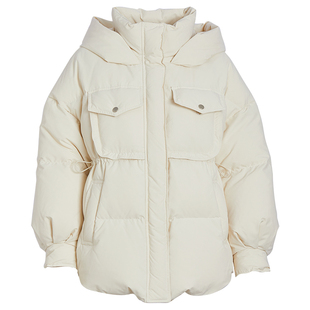 qs秸熙冬新款通勤连帽宽松羽绒服上衣保暖加厚白鸭绒收腰显瘦外套