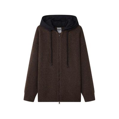 USHI悠时 简约连帽休闲时尚廓版拉链针织衫松弛慵懒开衫毛衣男装