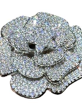 复古气质山茶花满钻戒指奢华玫瑰花立体花朵指环晚宴礼服手饰女戒