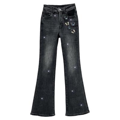 2024年秋季烫钻牛仔微喇裤女长裤