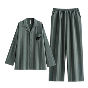 悦内睡衣男款春季春秋长袖纯棉家居服大码休闲开衫条纹新款高级感