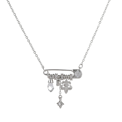 轻奢闪钻别针鸢尾十字架星星项链