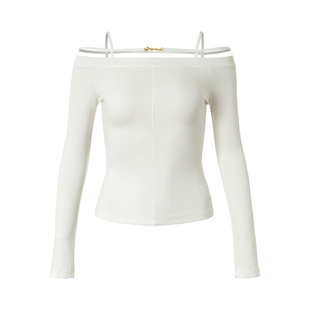 RPB BRAND露肩纯欲风一字肩长袖T恤女修身短款显瘦内搭打底衫上衣