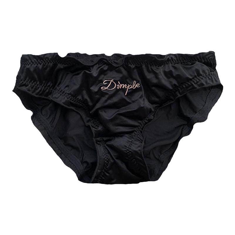 丝滑好穿~缎面刺绣字母奶油香槟低腰三角内裤少女纯色冰丝夏棉档