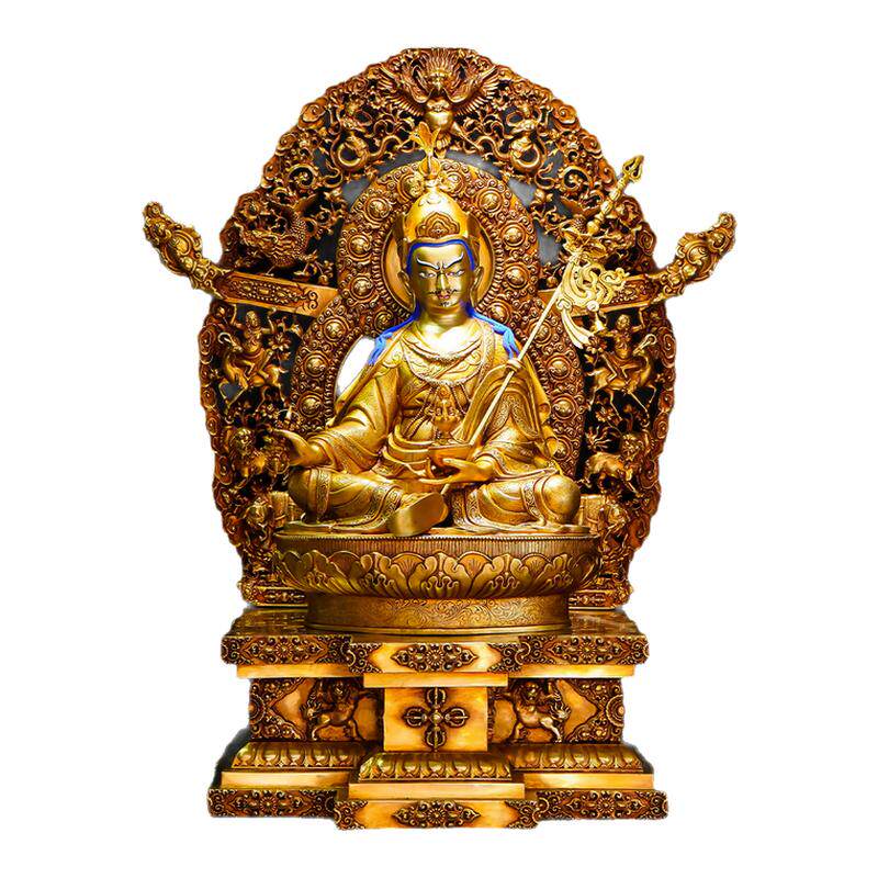 尼泊尔莲师纯铜精品鎏金仿古佛像