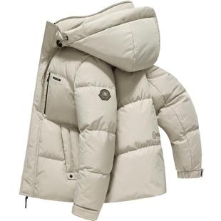 雪中飞羽绒服男款冬季户外连帽加厚抗寒鸭绒服时尚中青年米色外套