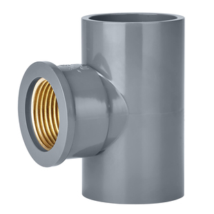 戎生UPVC铜内丝三通浅灰给水接头PVC管内螺纹进水三通变径水管