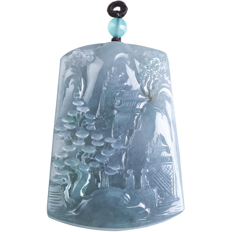 缅甸翡翠紫罗兰山水牌吊坠正品