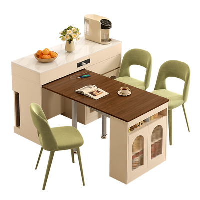 实木折叠餐桌餐边柜一体岩板岛台